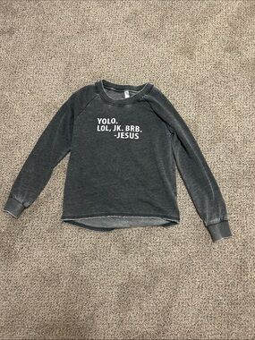 Womens Dark Gray distressed Graphic Pullover Sweatshirt - YOLO Quote